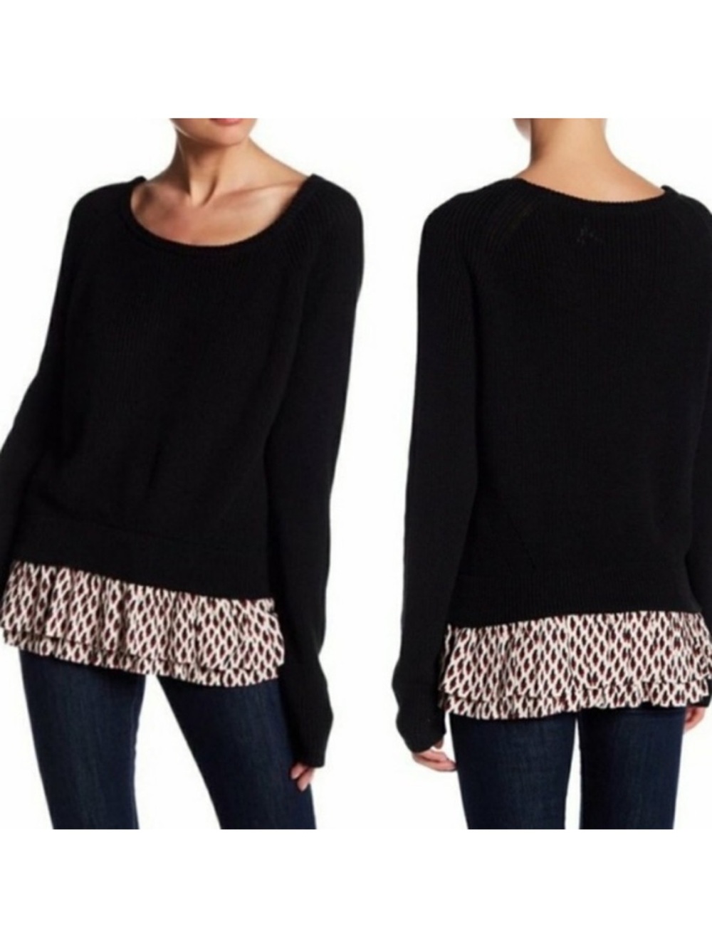 Maje Pull Court Manches Ruffle Trim Sweater Medium New With Tags